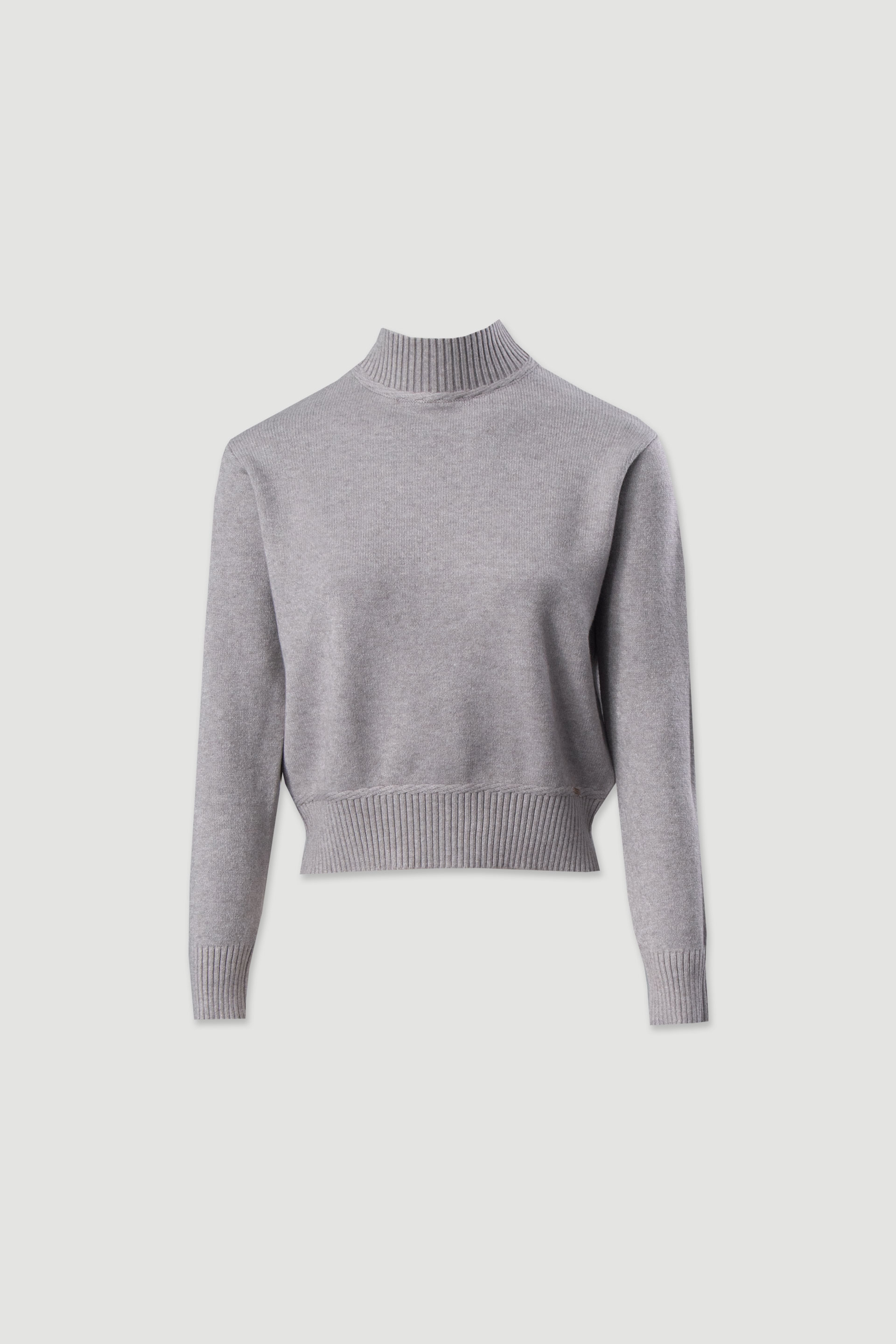 Ribbed high-neck knit sweater