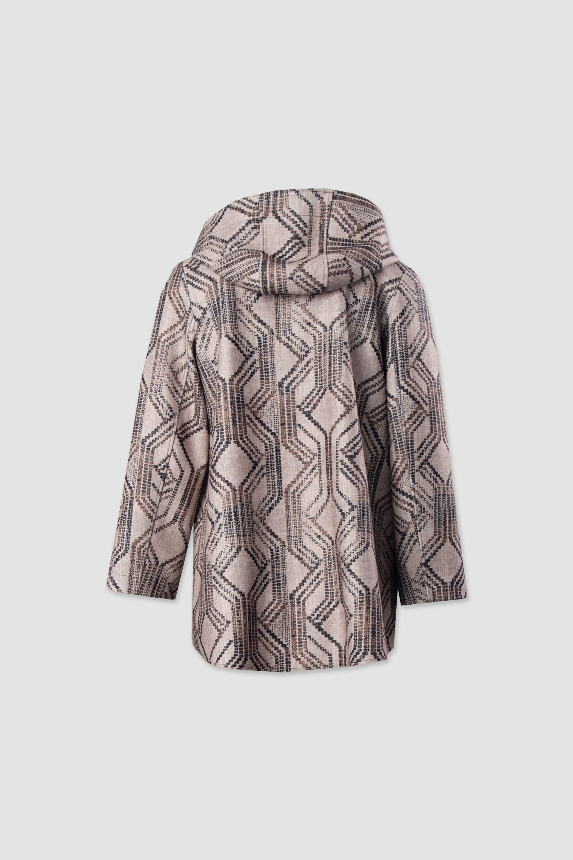 Hooded coat with geometric pattern