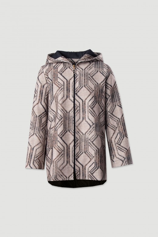 Hooded coat with geometric pattern