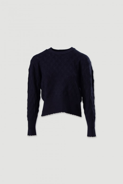 Textured knit sweater with geometric effect