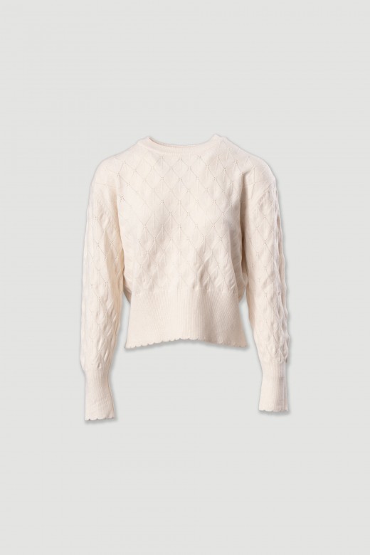 Textured knit sweater with geometric effect Textured knit sweater with geometric effect