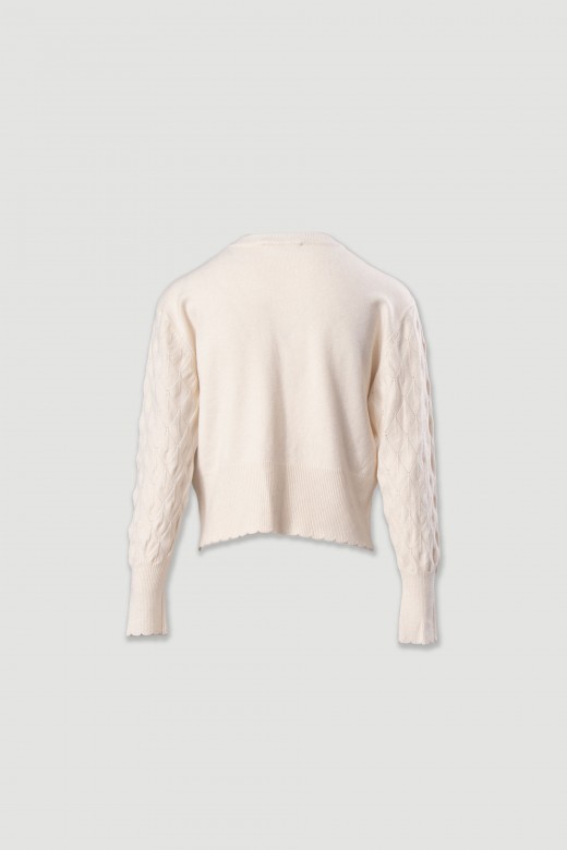 Textured knit sweater with geometric effect Textured knit sweater with geometric effect