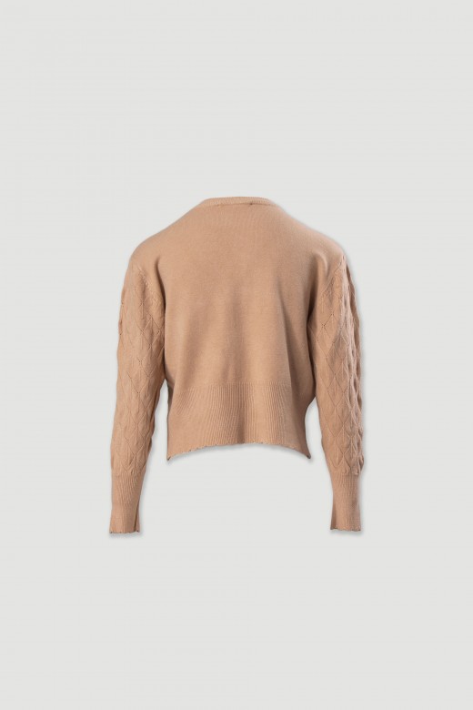 Textured knit sweater with geometric effect Textured knit sweater with geometric effect