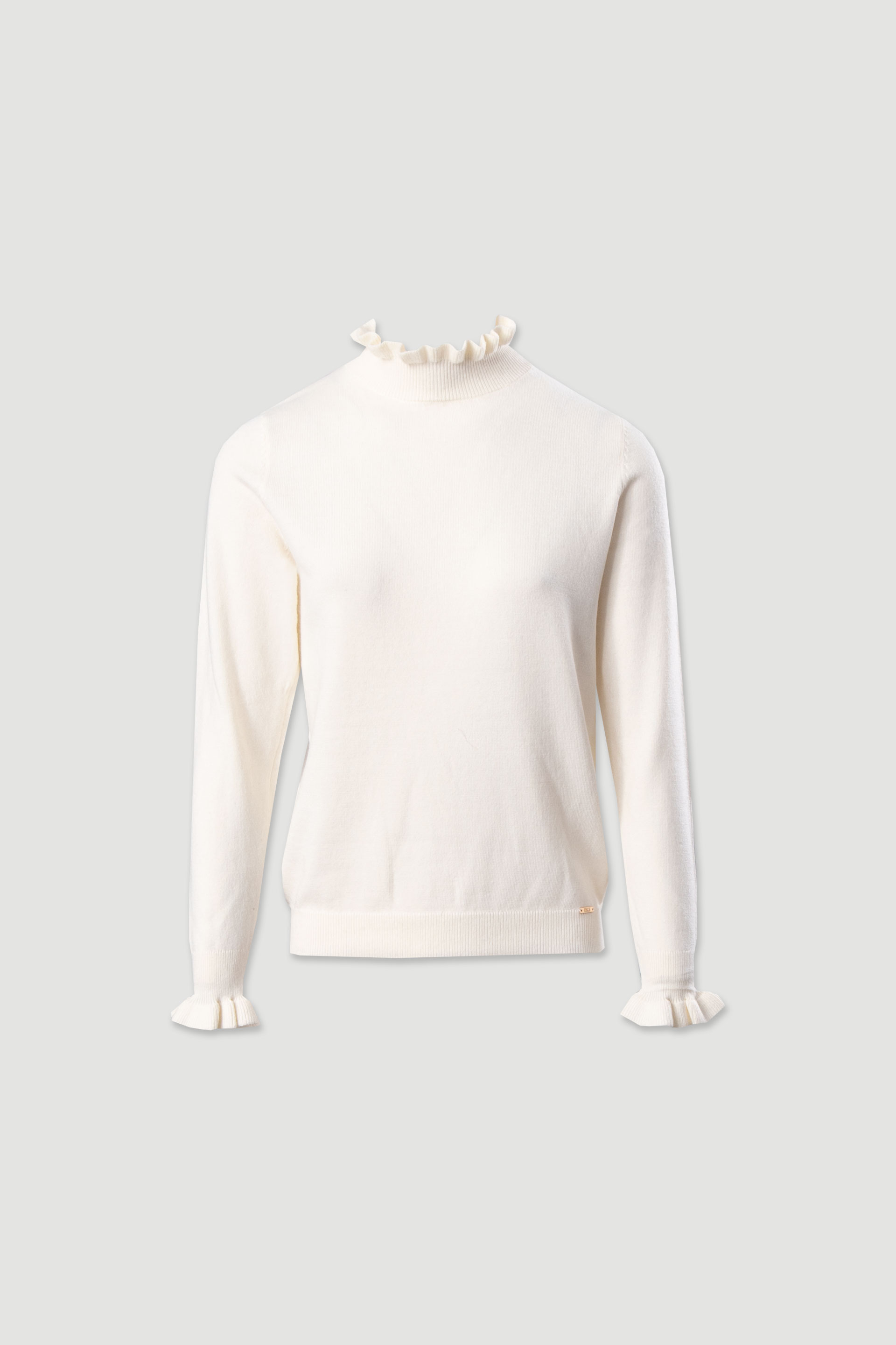 Knit sweater with wavy neckline