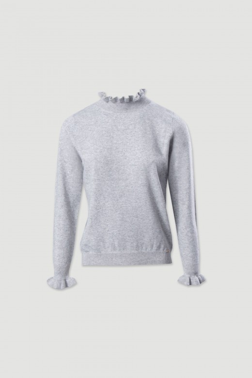 Knit sweater with wavy neckline Knit sweater with wavy neckline