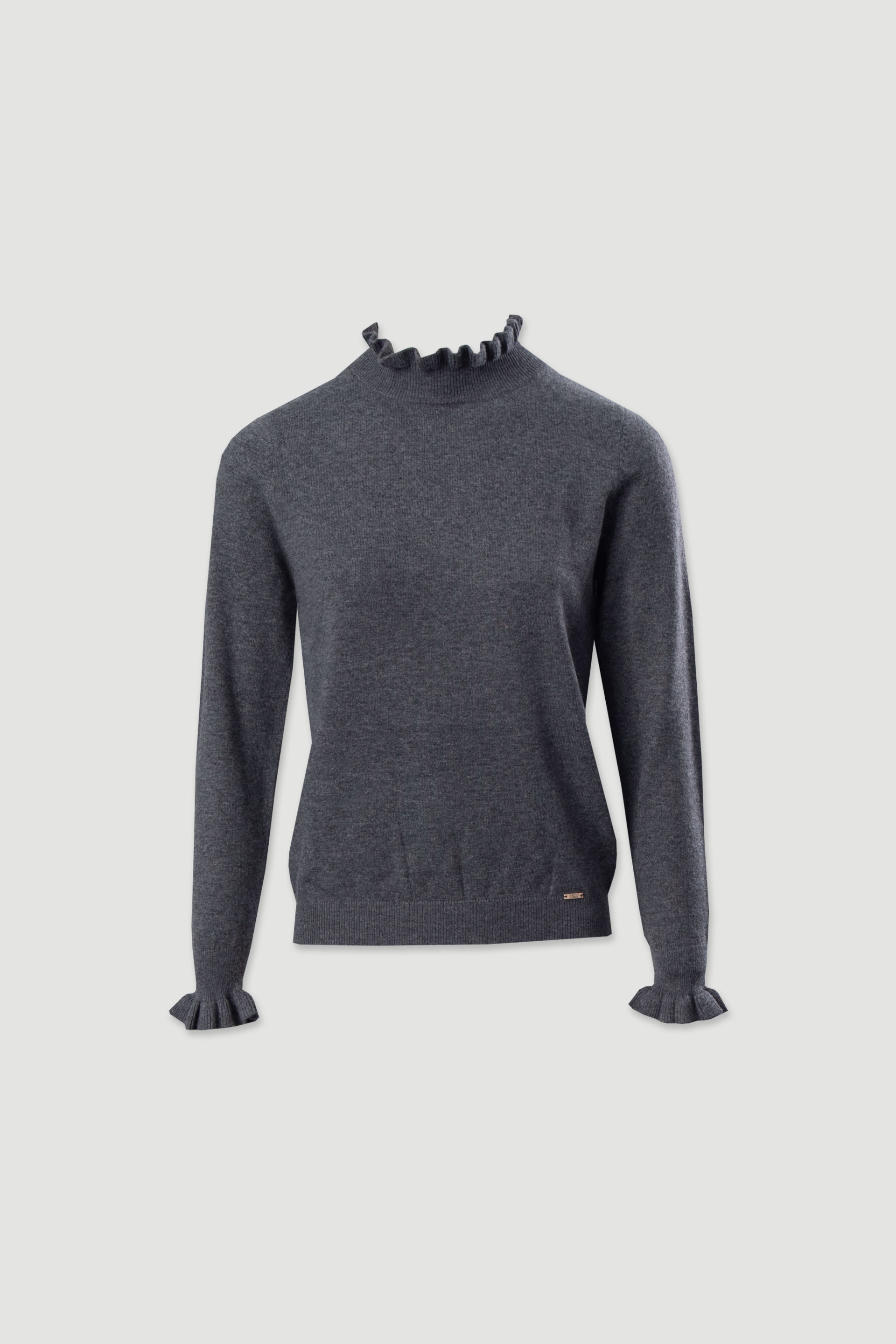 Knit sweater with wavy neckline