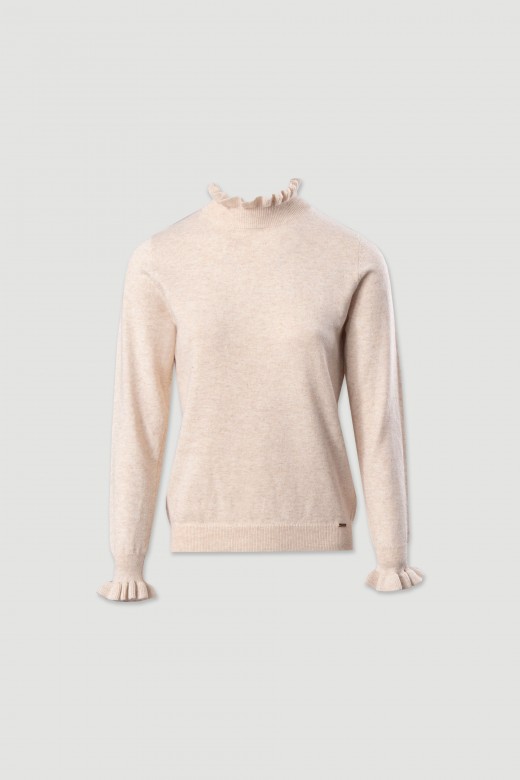Knit sweater with wavy neckline
