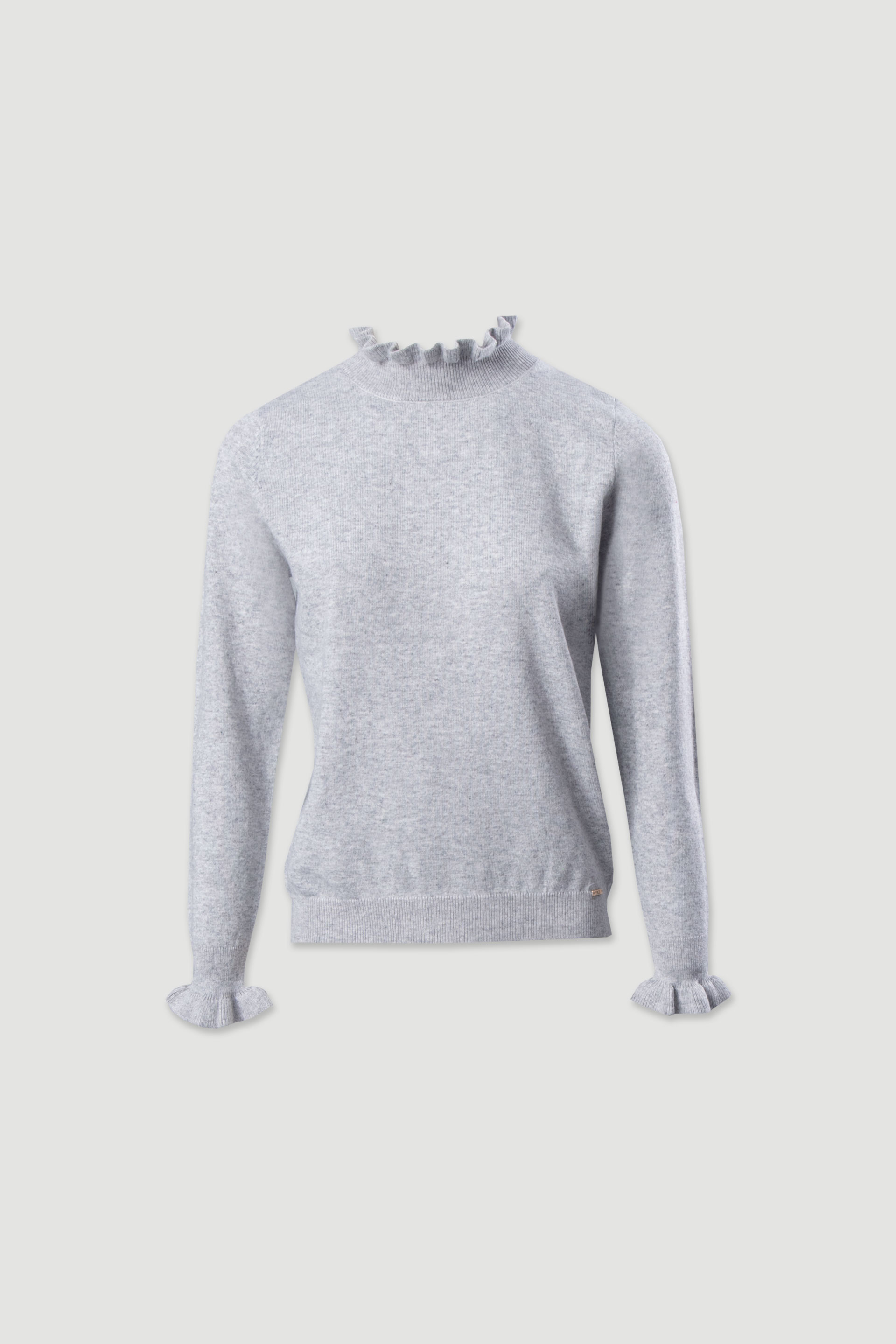 Knit sweater with wavy neckline