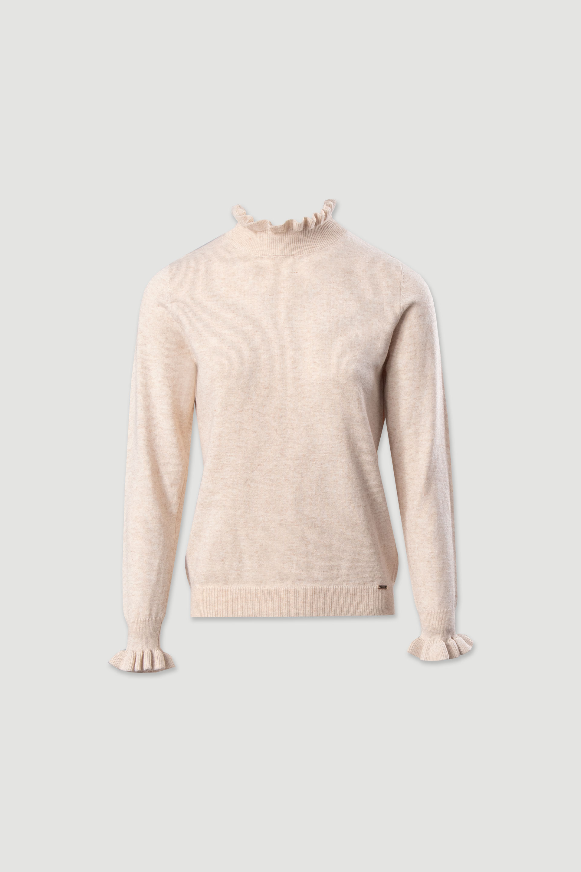 Knit sweater with wavy neckline