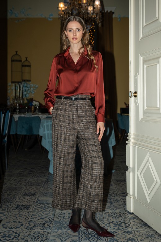 Checked tweed culotte with belt Checked tweed culotte with belt
