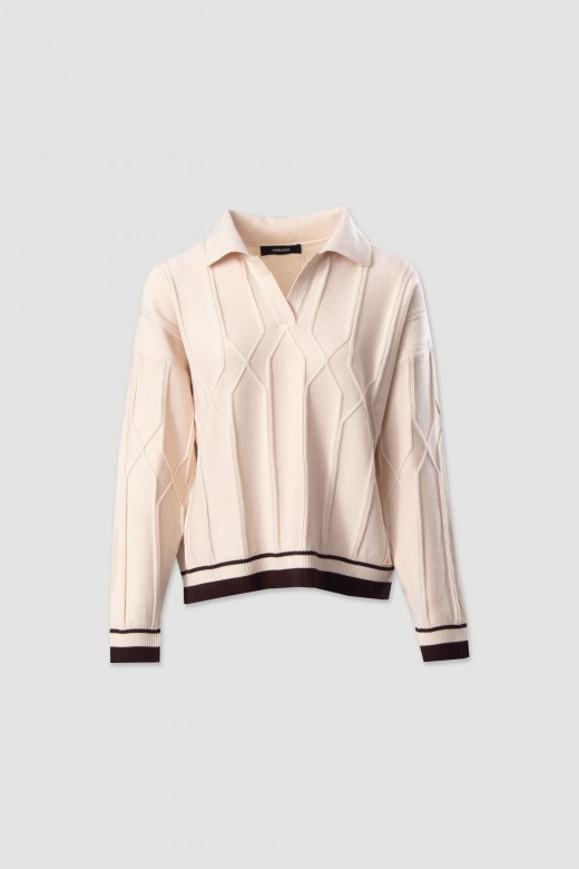 Conjunto de polo e calça em malha trabalhada com risca Conjunto de polo e calça em malha trabalhada com risca