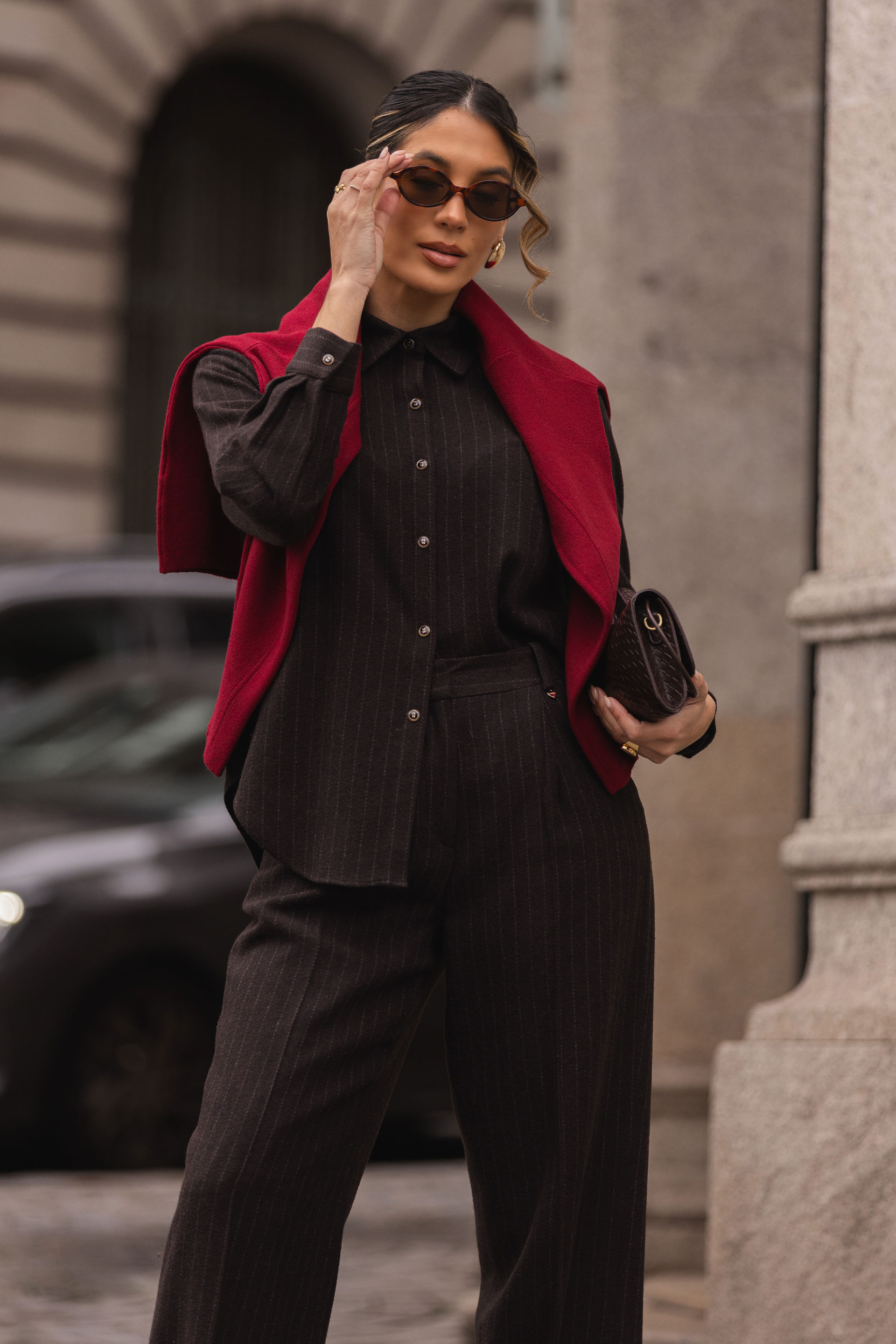 Robe-chemise en flanelle à fines rayures