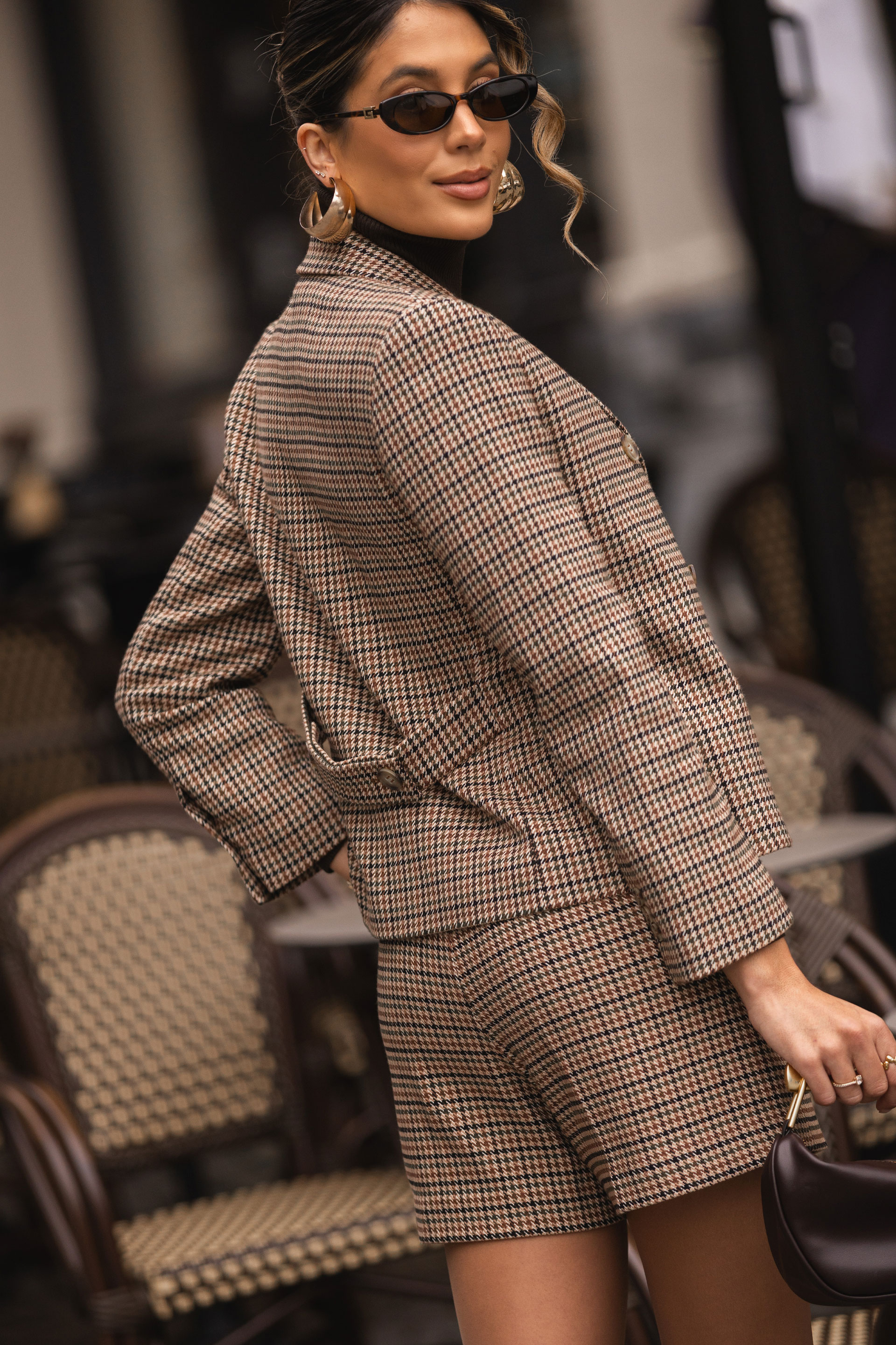 Double-breasted houndstooth blazer