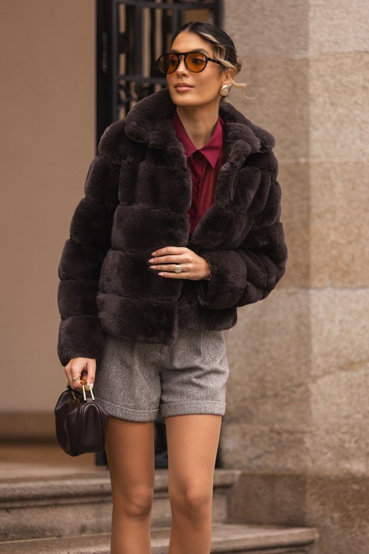 Casaco de pêlo com efeito canelado largo Casaco de pêlo com efeito canelado largo