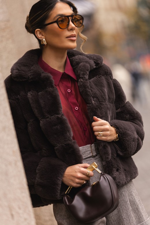 Casaco de pêlo com efeito canelado largo Casaco de pêlo com efeito canelado largo