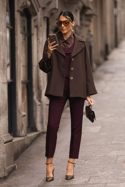 Manteau court évasé en laine mélangée Manteau court évasé en laine mélangée