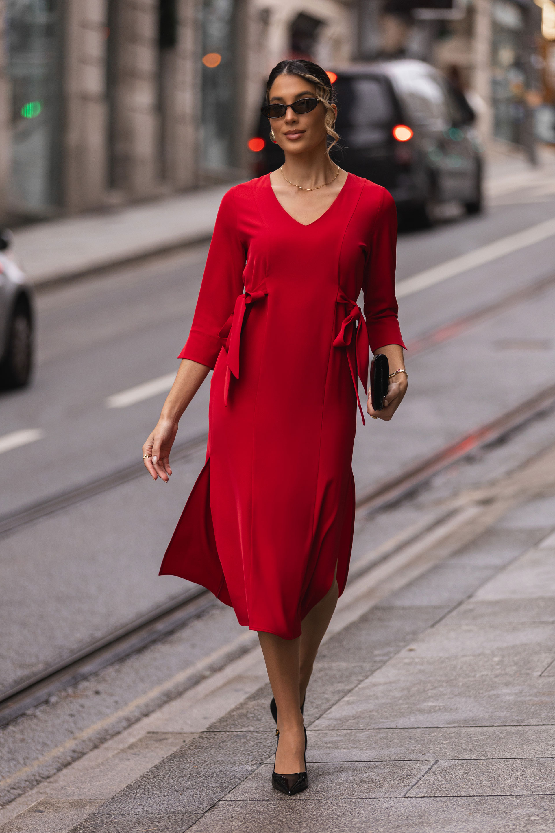 Flowy midi dress with side ties