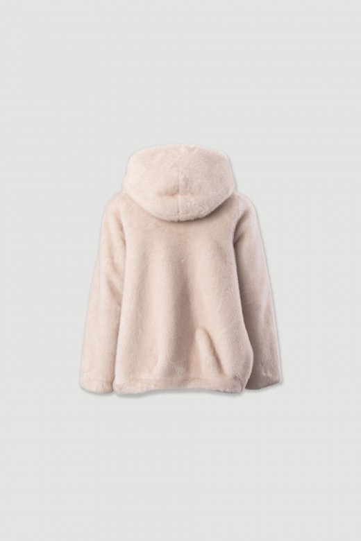 Short faux fur coat with hood Short faux fur coat with hood