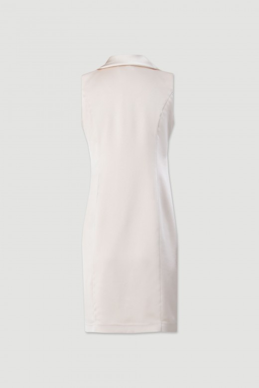 Vestido acetinado curto com gola caída Vestido acetinado curto com gola caída