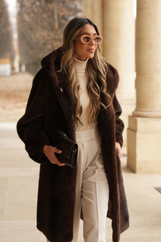 Long faux-fur coat with hood Long faux-fur coat with hood