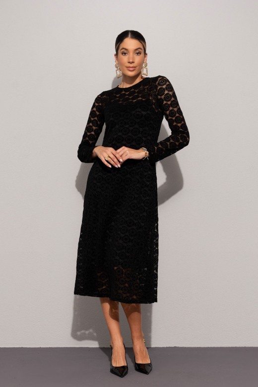 Vestido midi em renda Vestido midi em renda