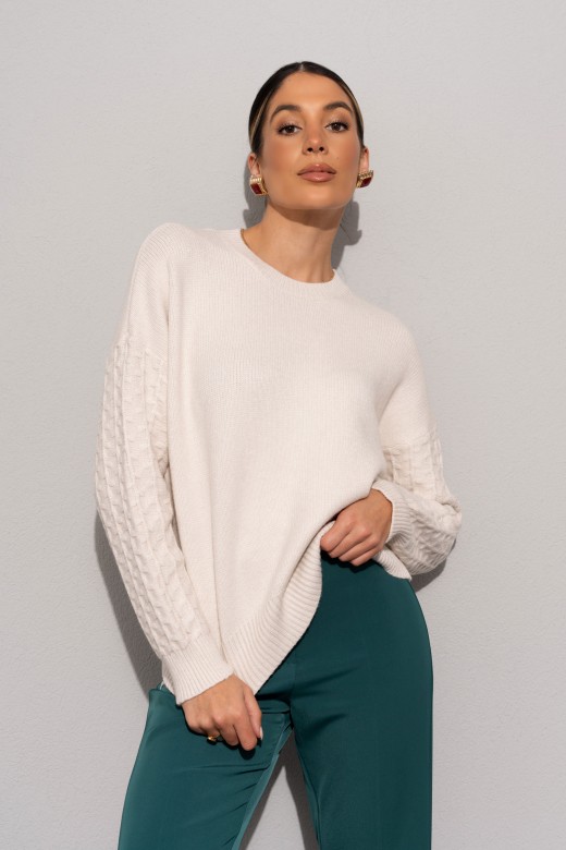 Knitted jumper with textured sleeves Knitted jumper with textured sleeves