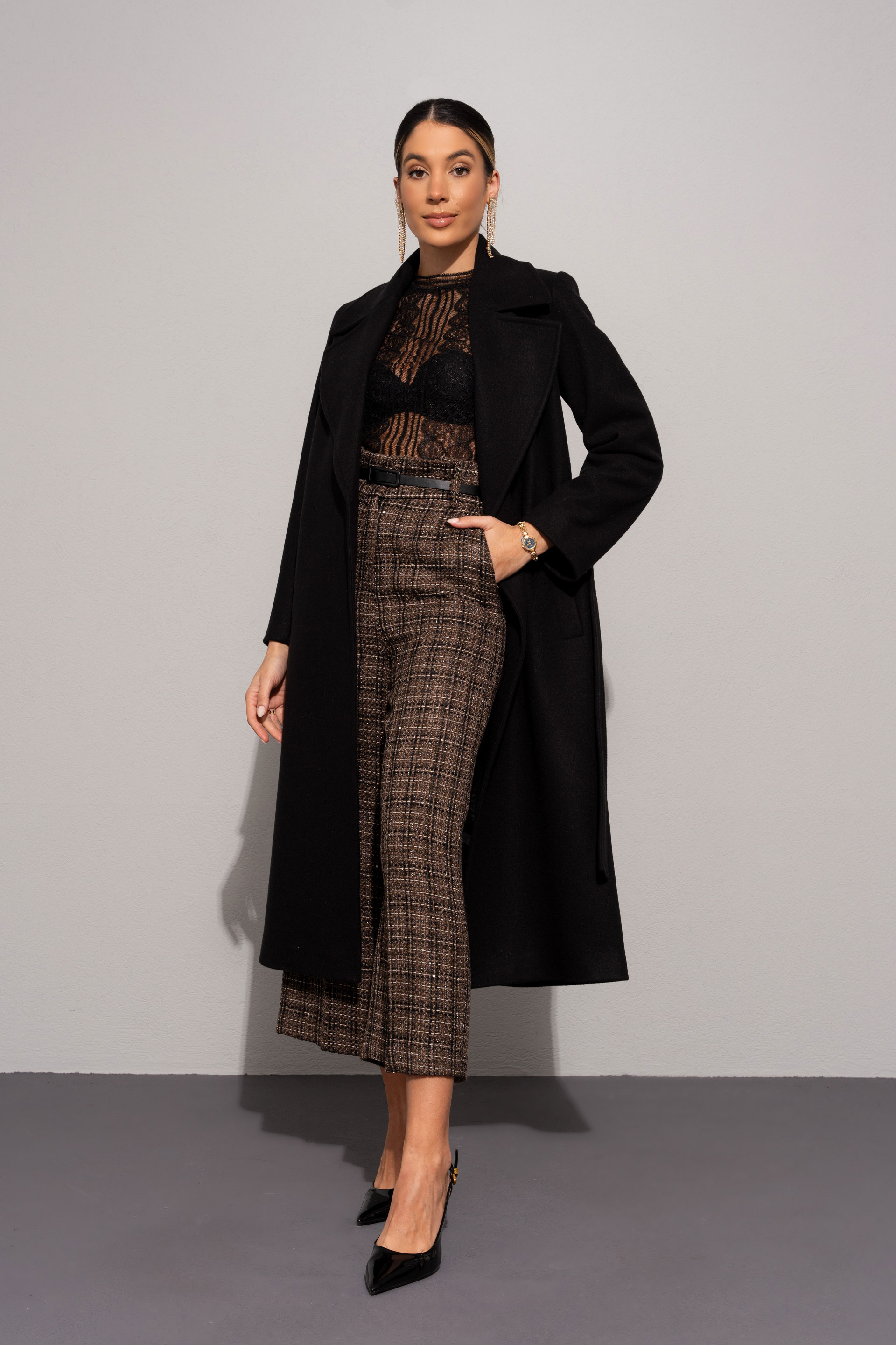 Casaco de fazenda comprido com cinto