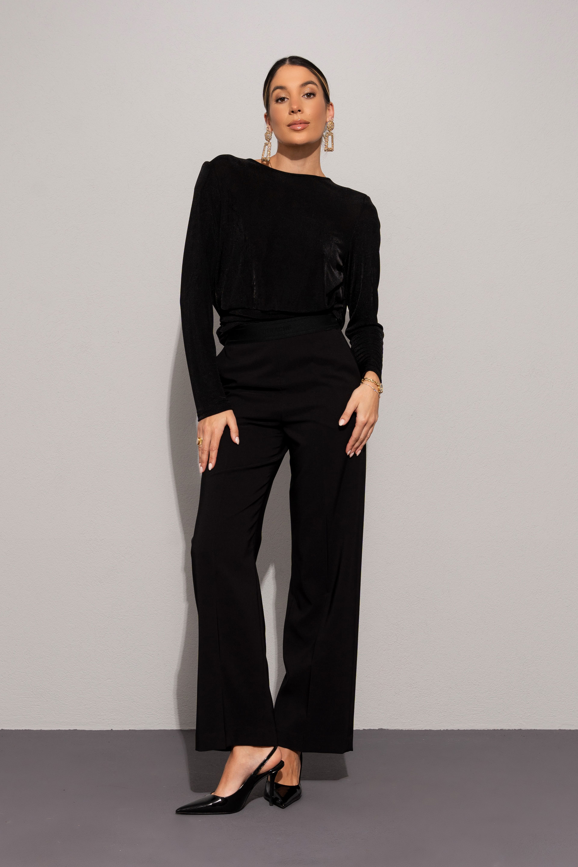 Knit top with double fabric and draped back