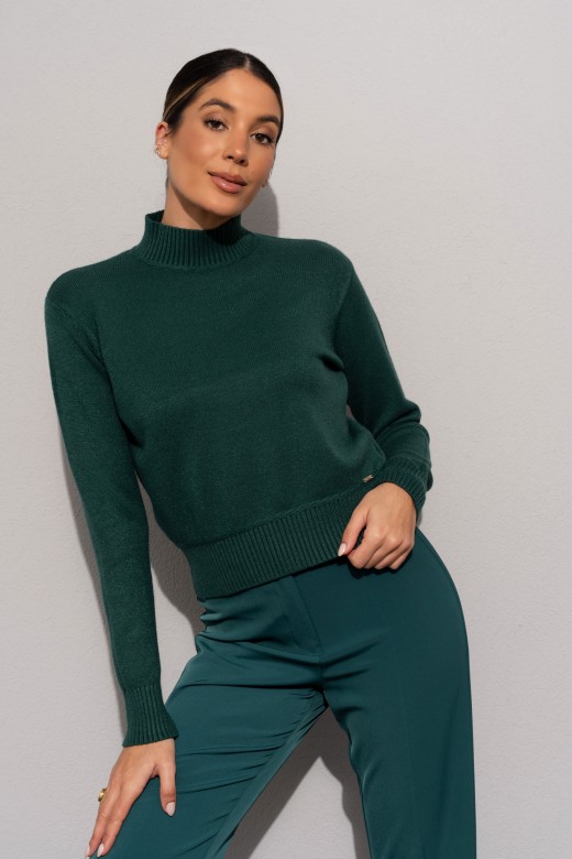 Jersey de punto con cuello alto acanalado Jersey de punto con cuello alto acanalado