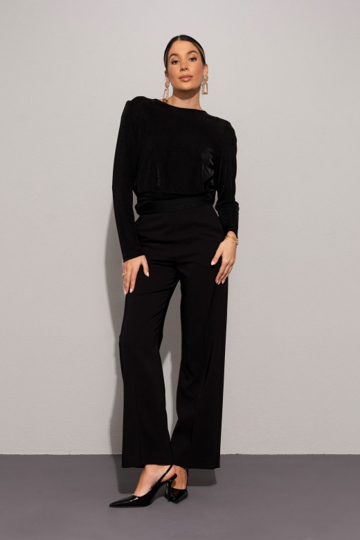 Knit top with double fabric and draped back Knit top with double fabric and draped back