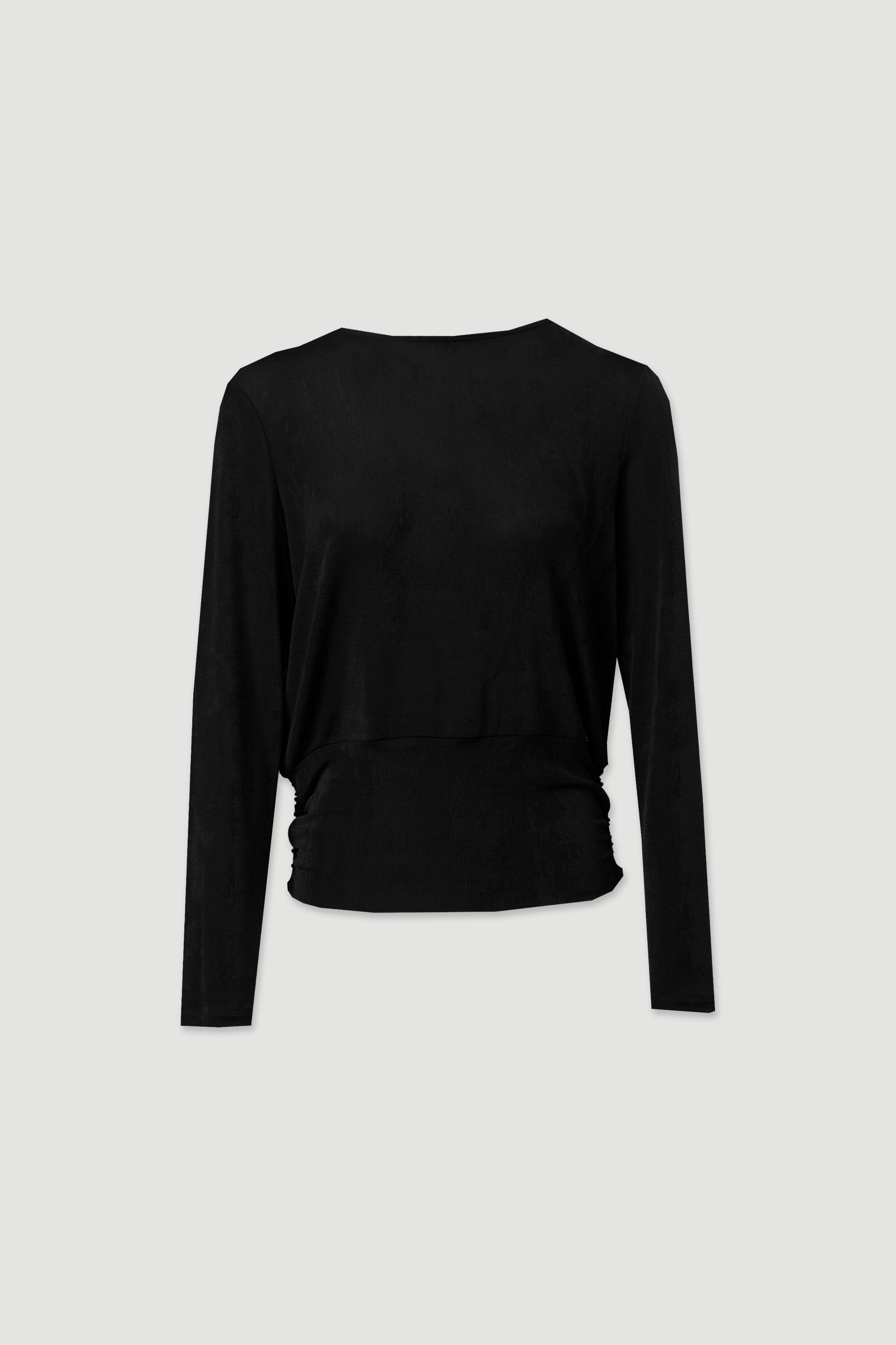 Knit top with double fabric and draped back