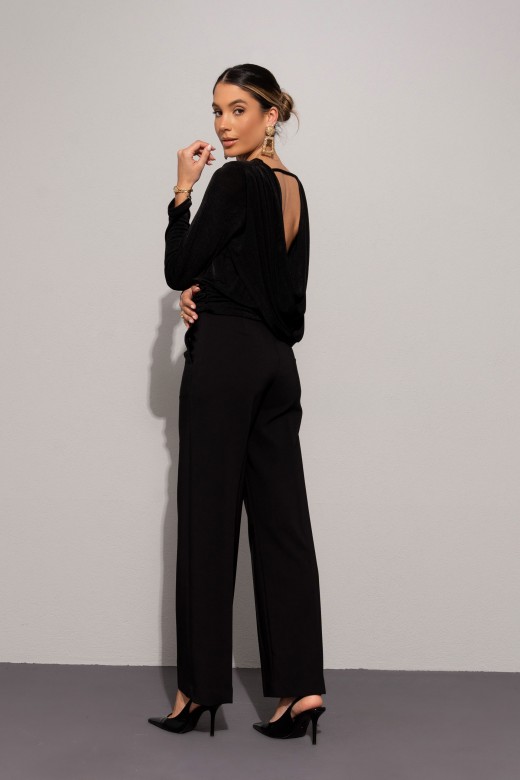 Knit top with double fabric and draped back Knit top with double fabric and draped back