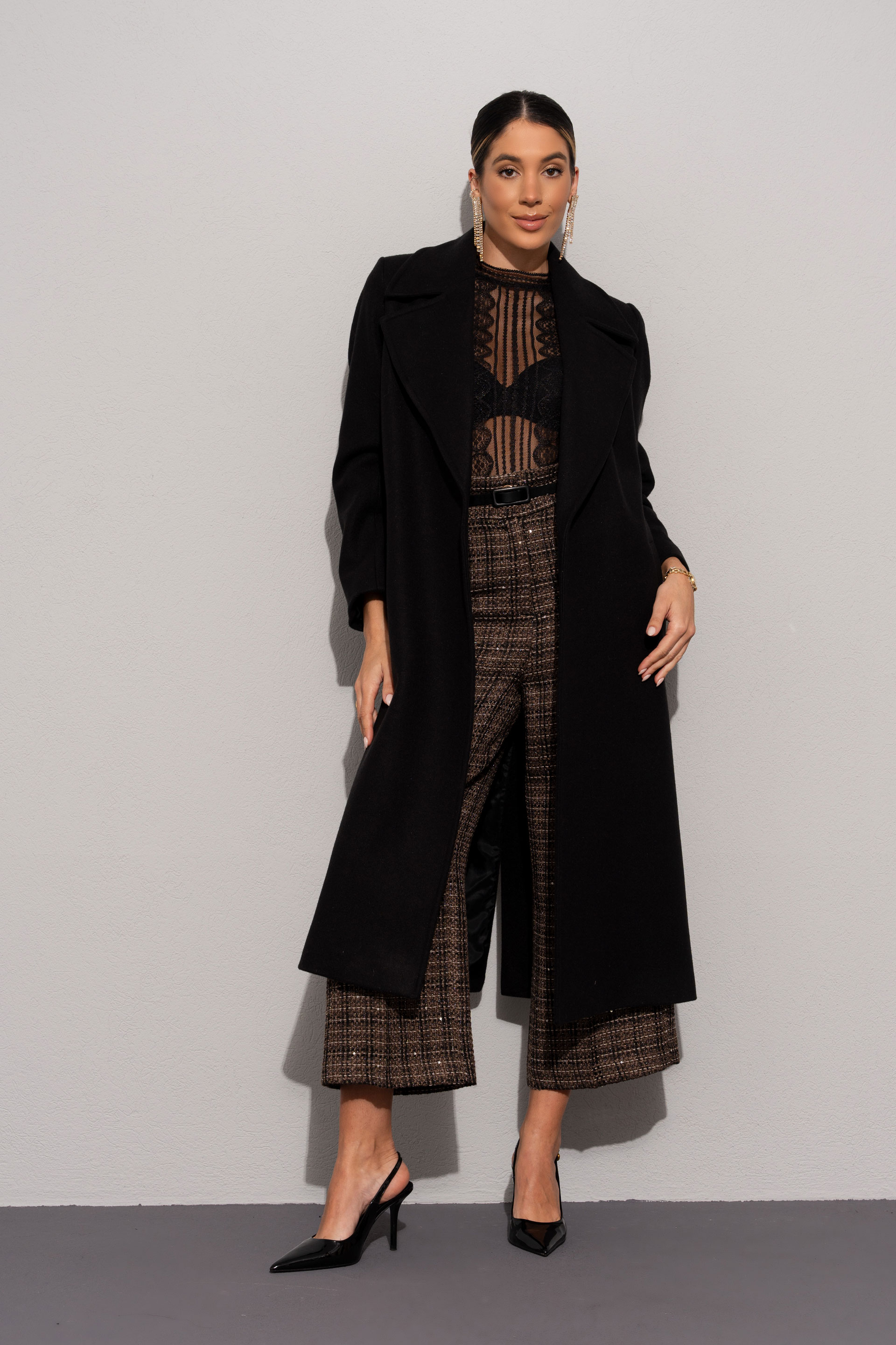 Casaco de fazenda comprido com cinto