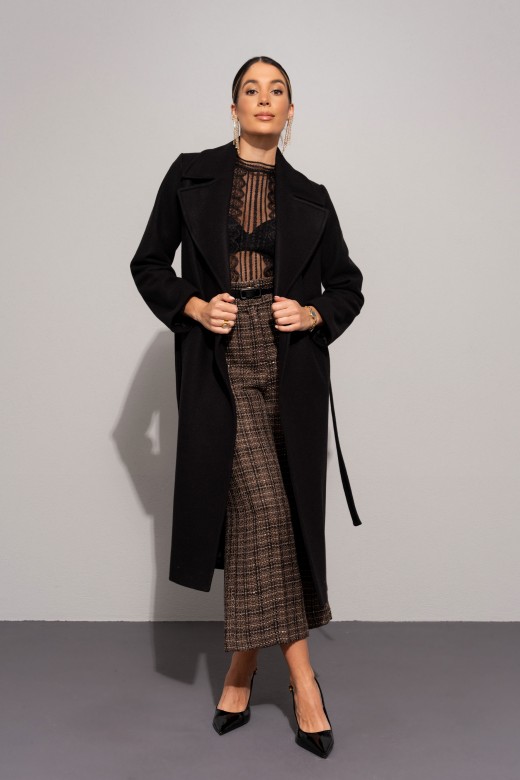 Abrigo largo de paño con cinturón Abrigo largo de paño con cinturón