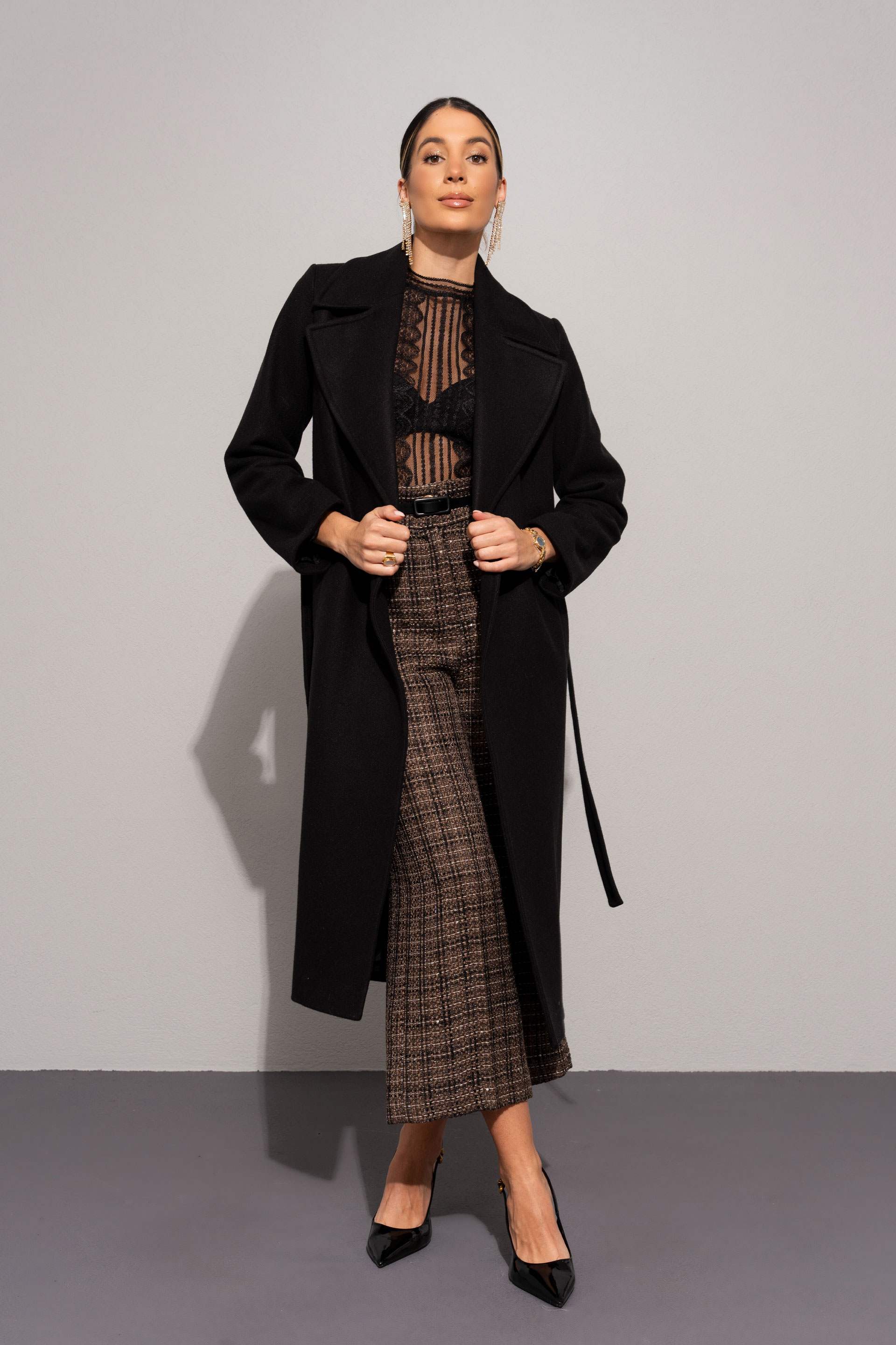 Casaco de fazenda comprido com cinto