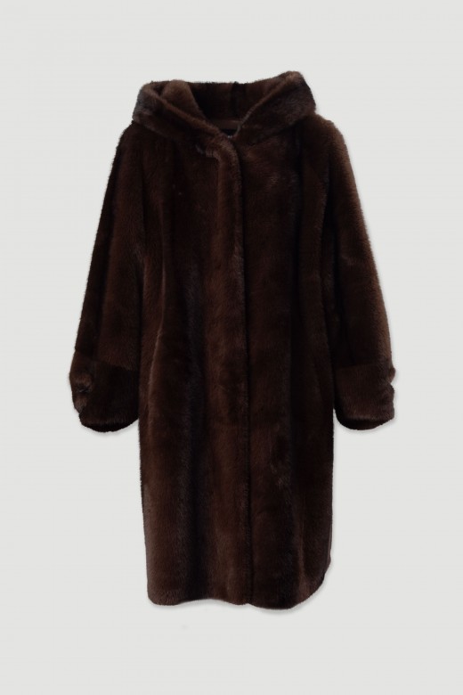 Casaco de pêlo comprido com capuz Casaco de pêlo comprido com capuz