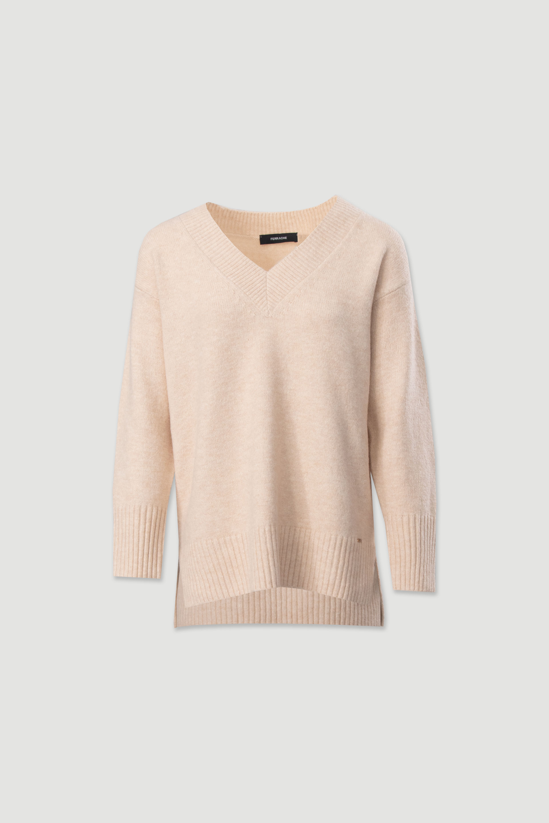 Knit sweater with v-neckline
