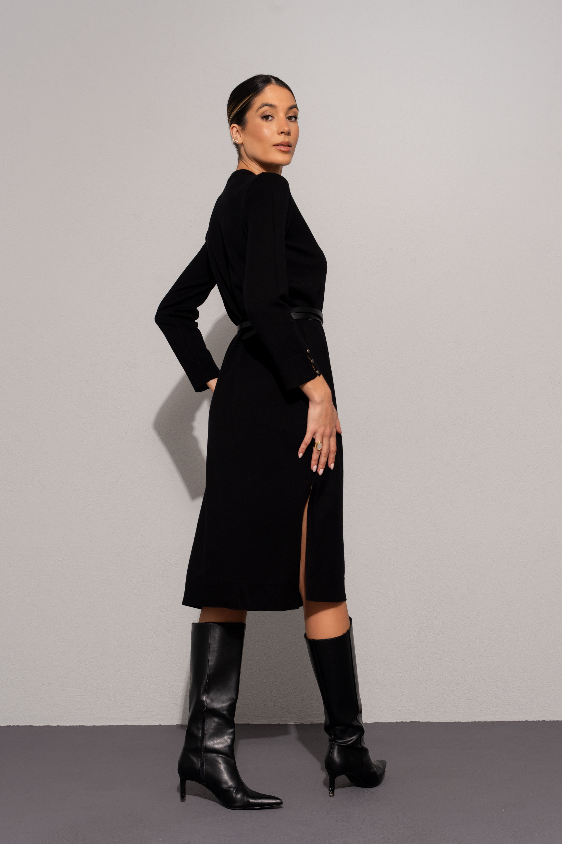 Midi knit dress with side slits