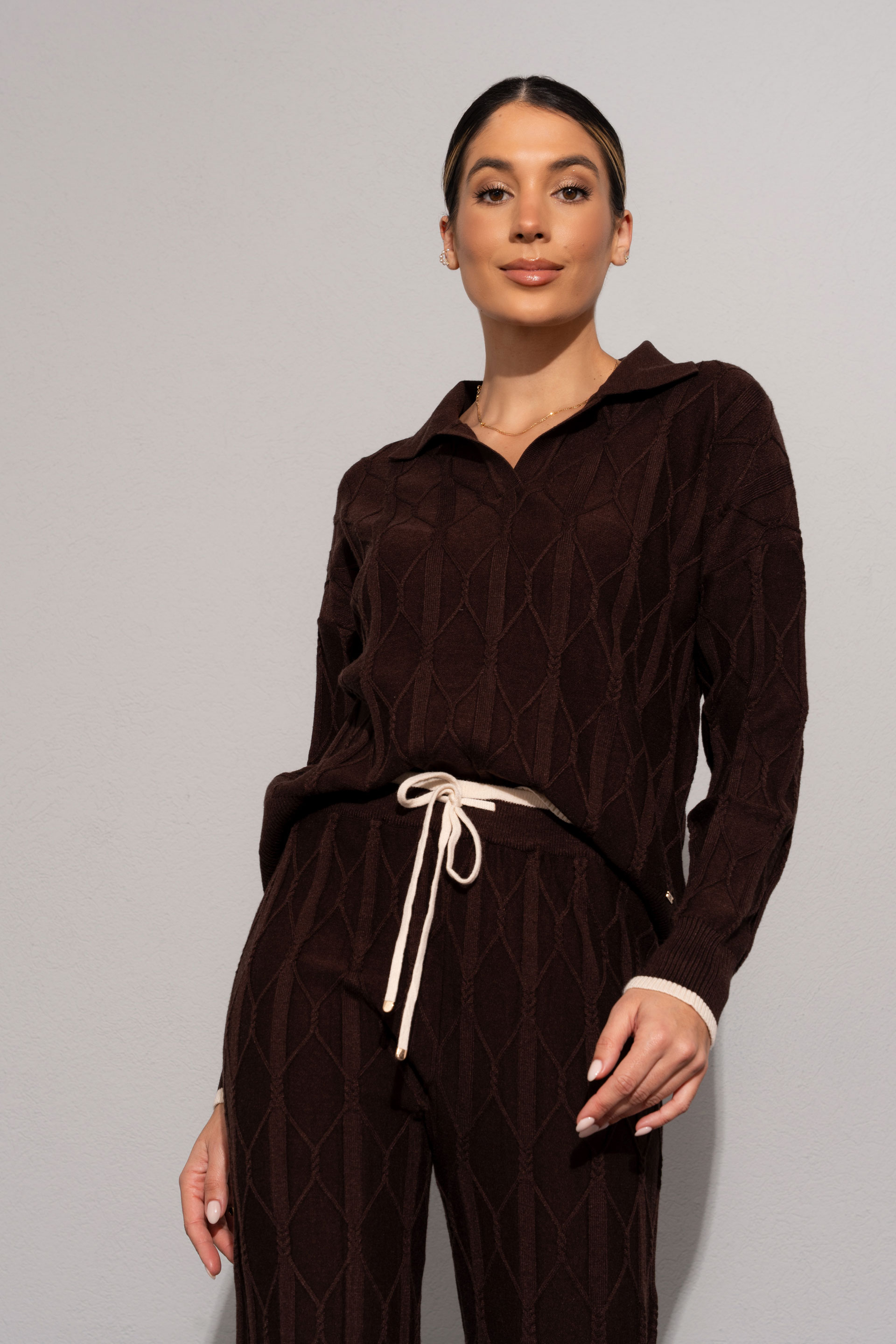 Textured knit polo and trousers set