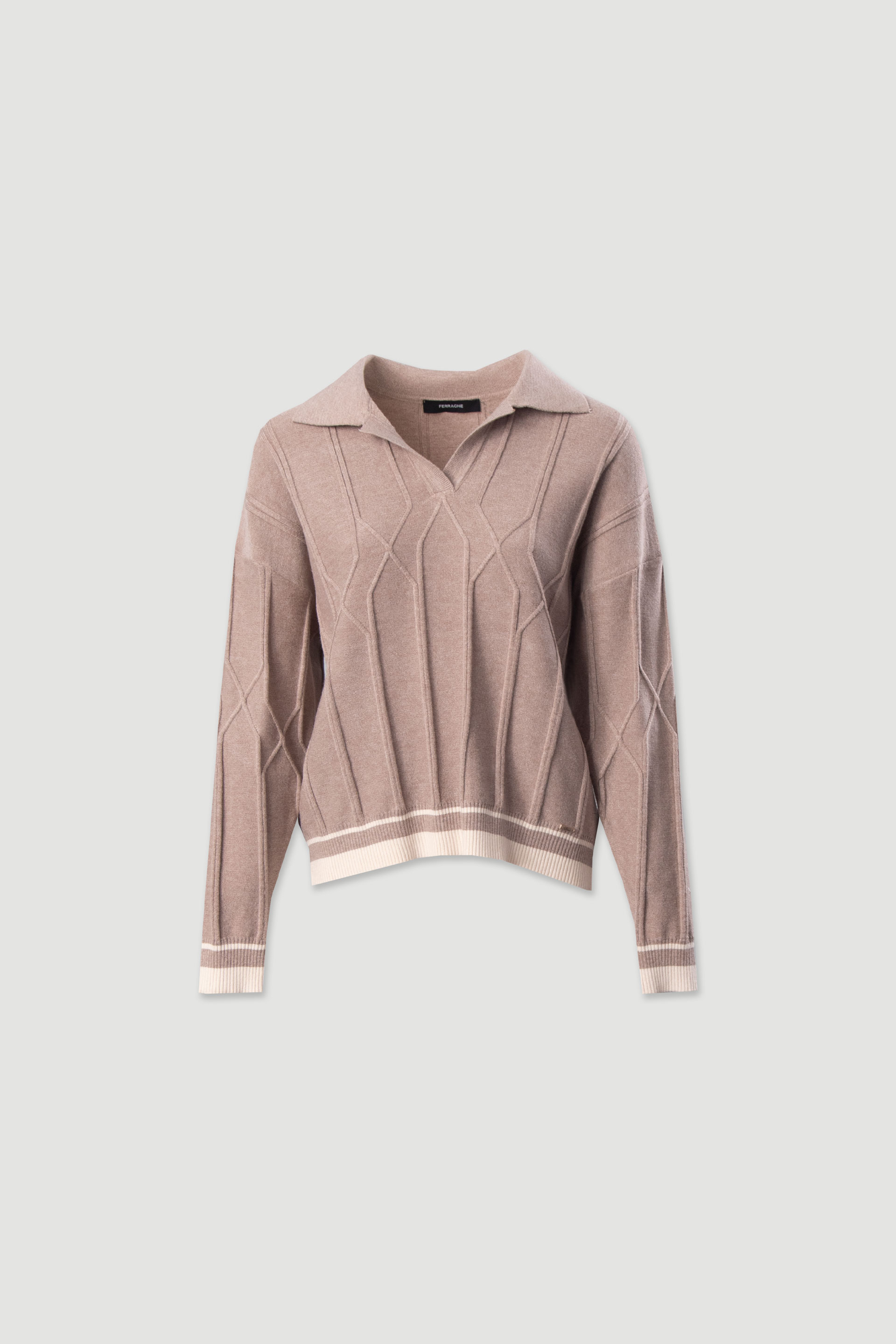 Conjunto de polo e calça em malha trabalhada com risca