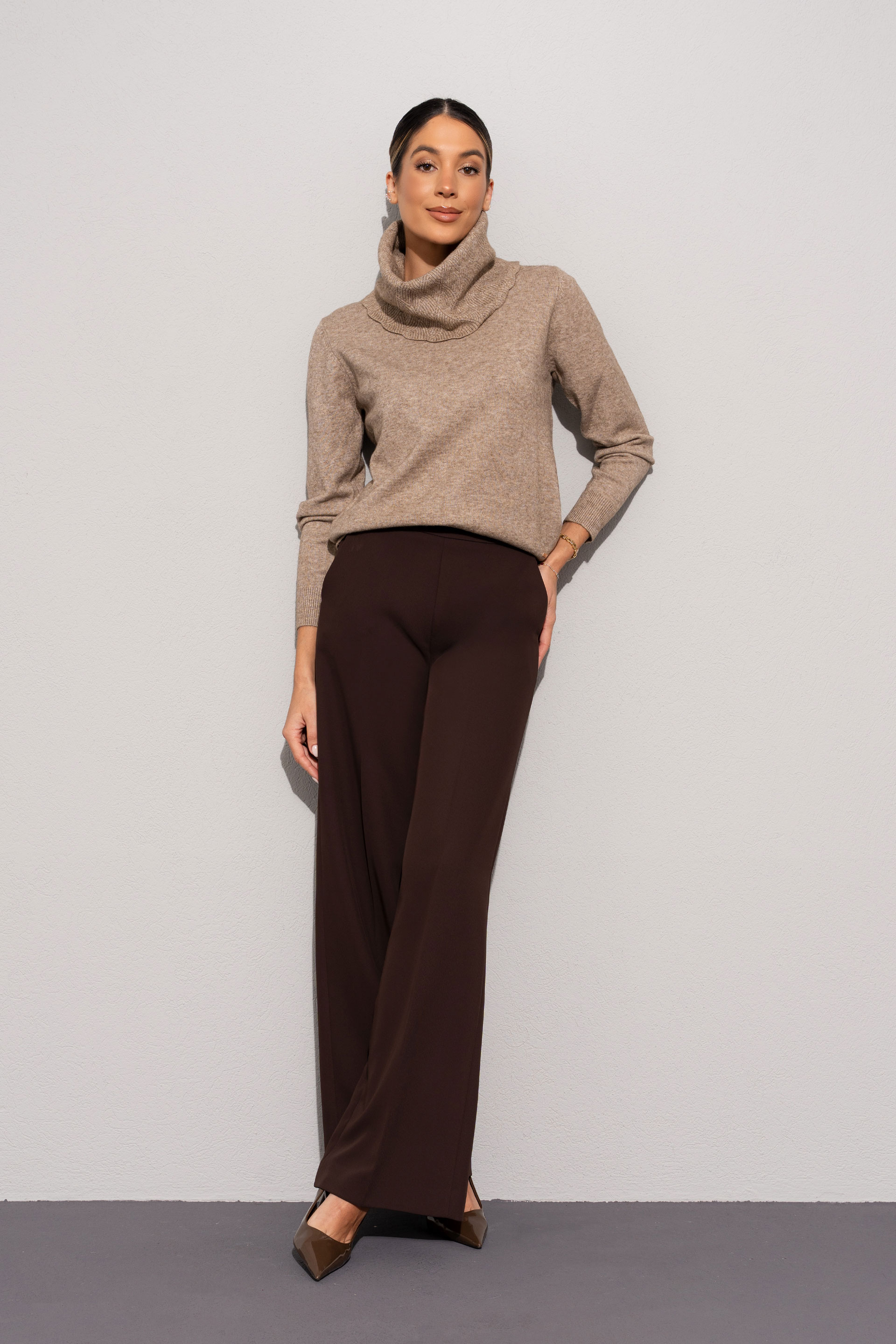 Knit sweater with structured turtleneck