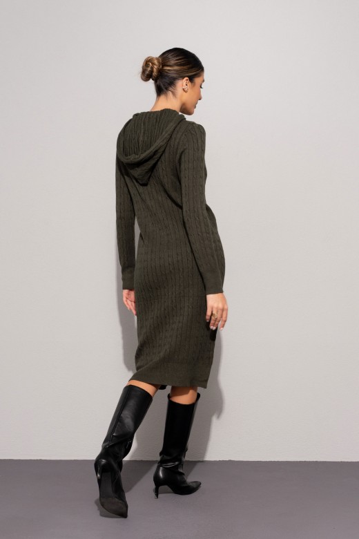 Knitted hoodie dress with cable pattern Knitted hoodie dress with cable pattern