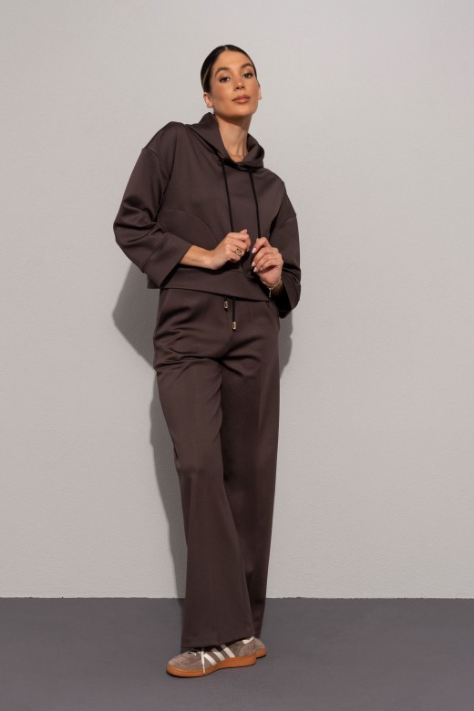 Calça wide leg com cordão ajustável Calça wide leg com cordão ajustável