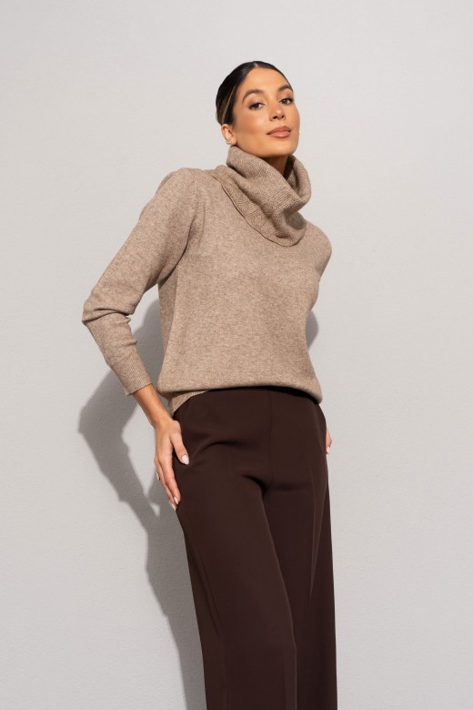 Knit sweater with structured turtleneck