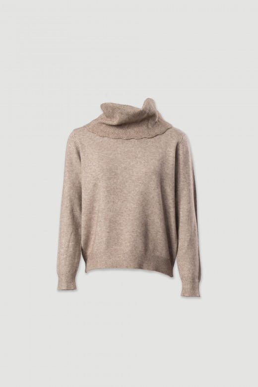 Knit sweater with structured turtleneck
