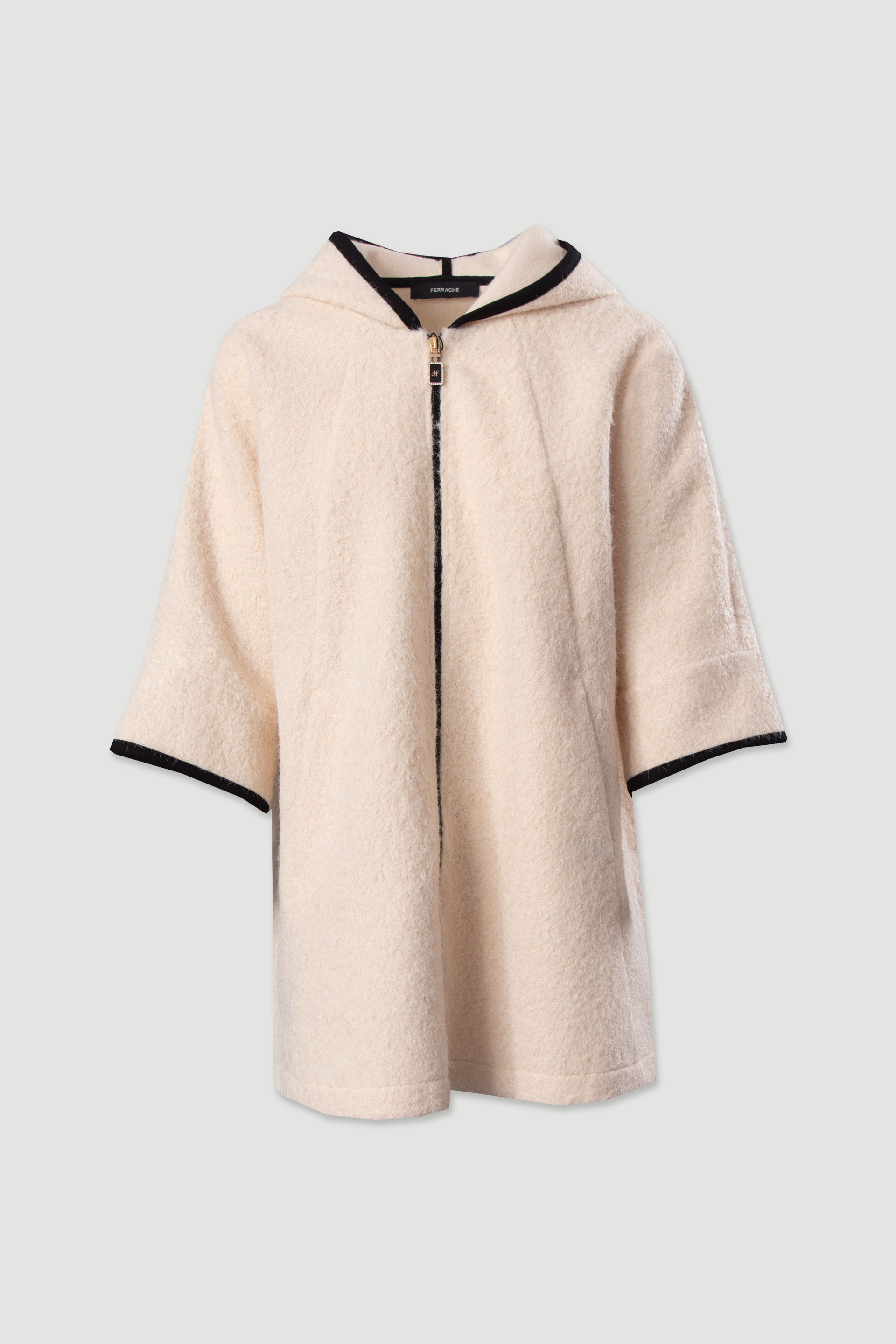 Bouclé knit coat with hood