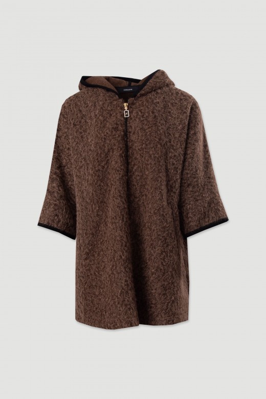 Boucl knit coat with hood