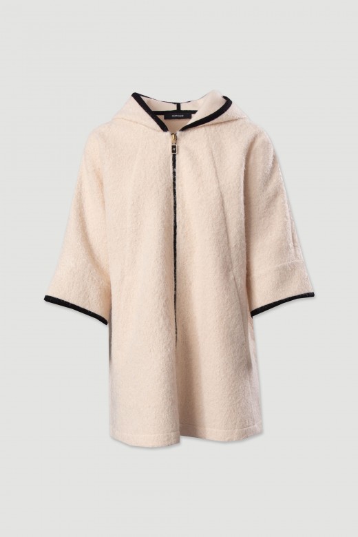 Boucl knit coat with hood