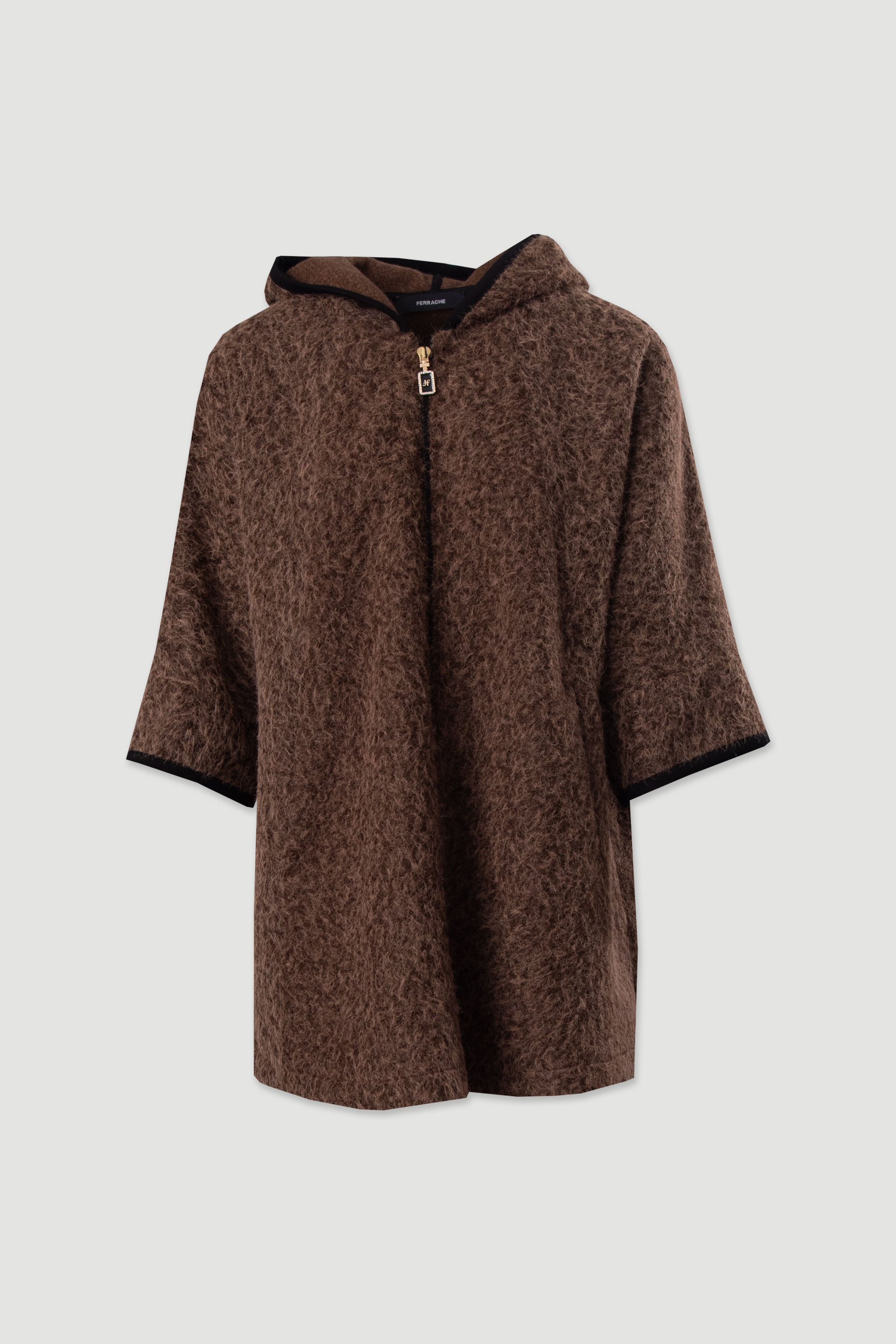 Bouclé knit coat with hood