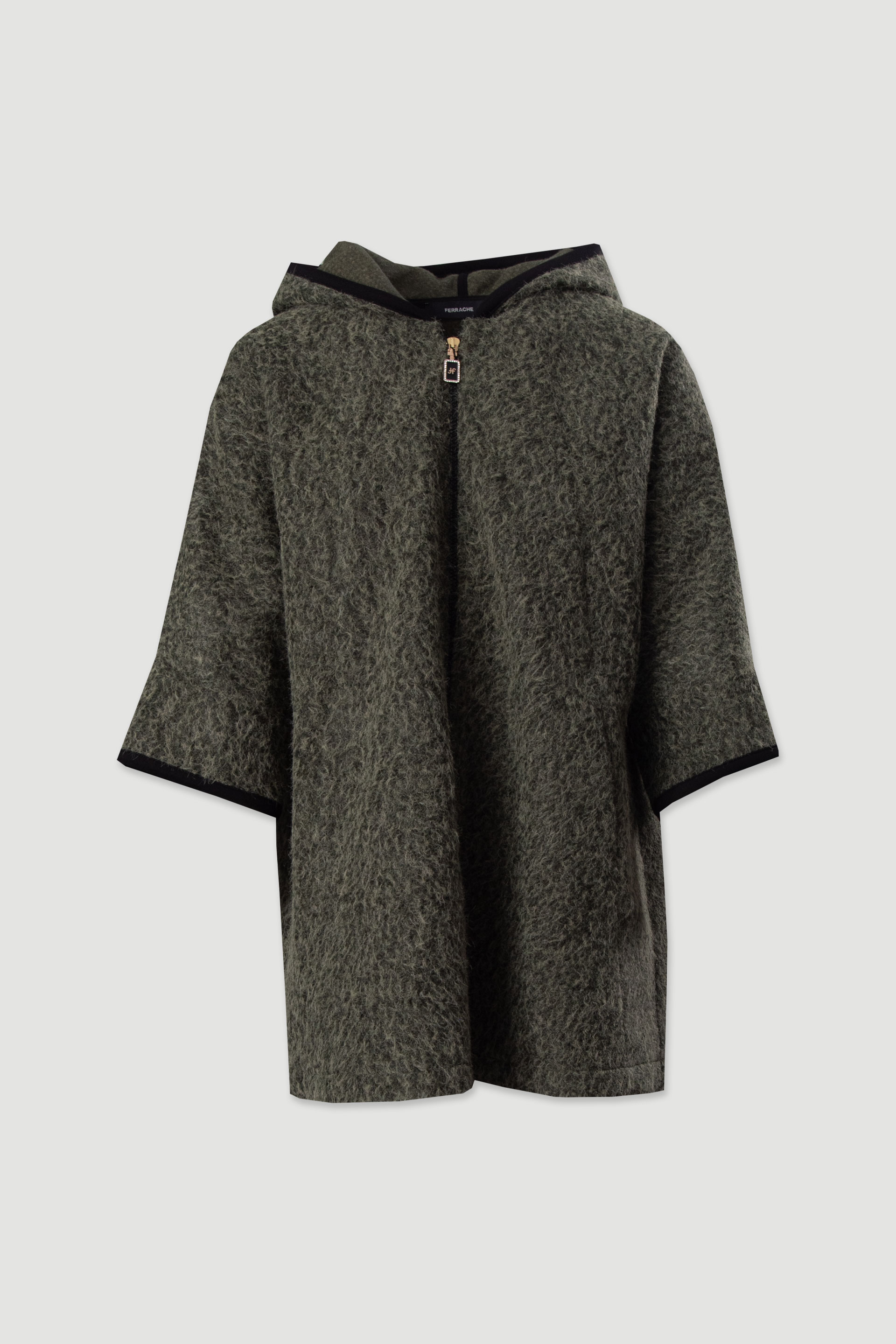 Bouclé knit coat with hood